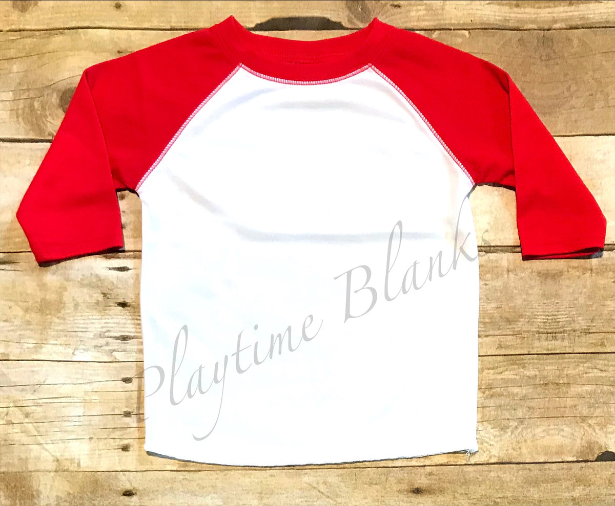 Infant White/Red Raglan Shirt 100 Poly Playtime Blanks
