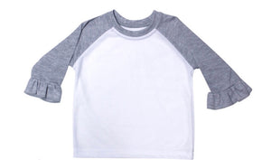 Infant White/Grey Ruffle Raglan Shirt- 100% Poly