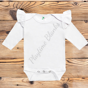 White LS Flutter Bodysuits- 65% Poly – Playtime Blanks