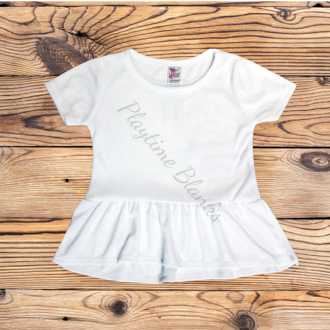 White Toddler Short Sleeve Peplum Top- 100% Poly