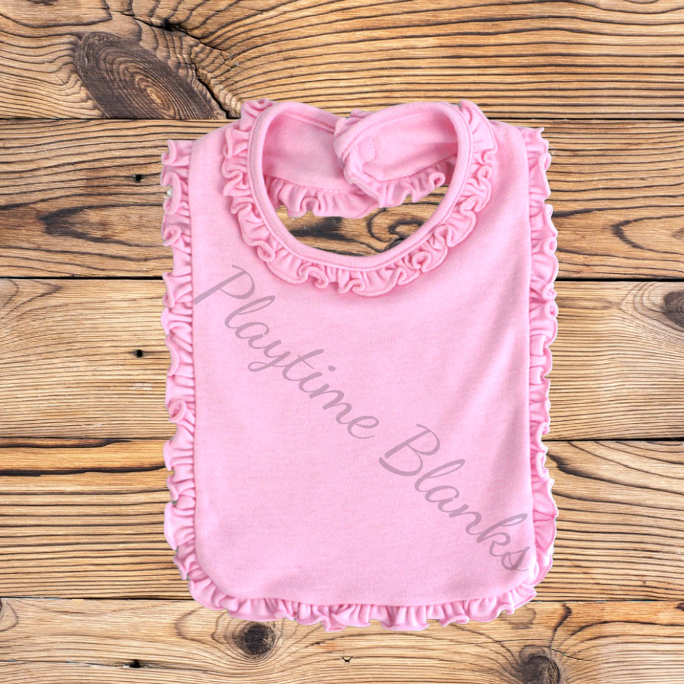 Infant Ruffle Bibs- 65% poly – Playtime Blanks